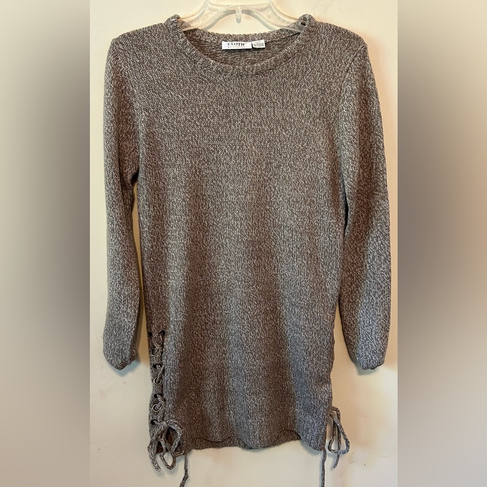 Women’s Cloth by Design Brown Sweater Dress/Tunic Laced Tie At‎ Hem Size Small